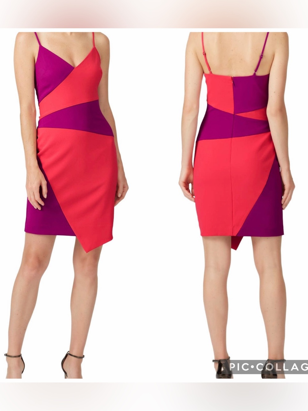 Nicole Miller Colorblock Asymmetric Spaghetti Strap Dress